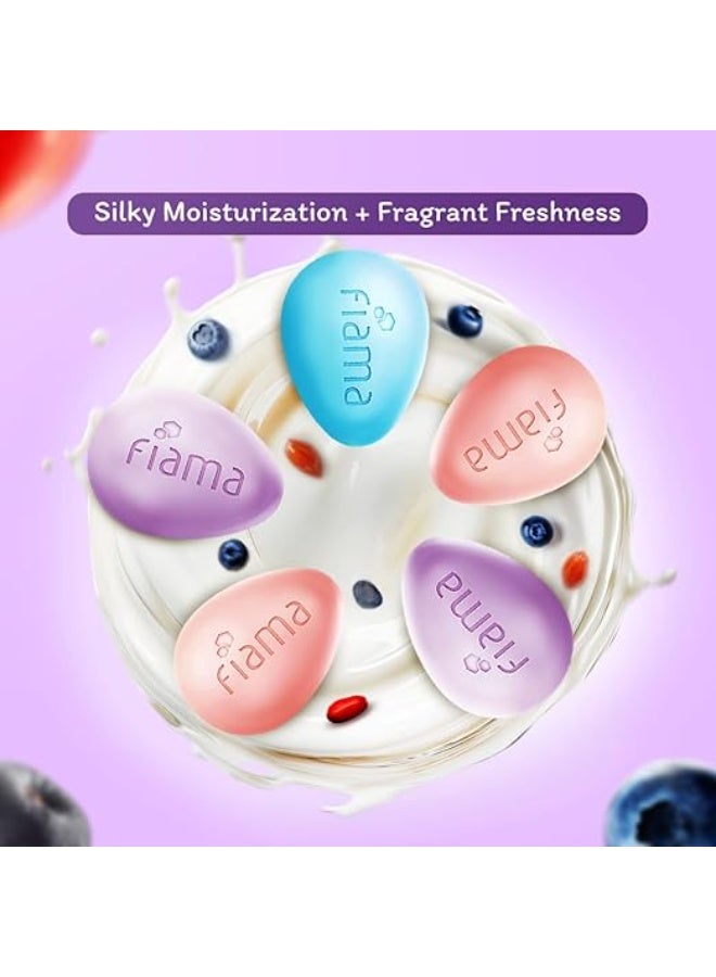 Fiama Moisturizing Soap Bars Celebration Pack, Japanese Hokkaido Milk & Berries, Soaps Pack Of 5 (625g), Non-Sticky Moisturized Skin, 1/3Rd Skin Moisturizers, Vitamin F, Free, Assorted - Image 2